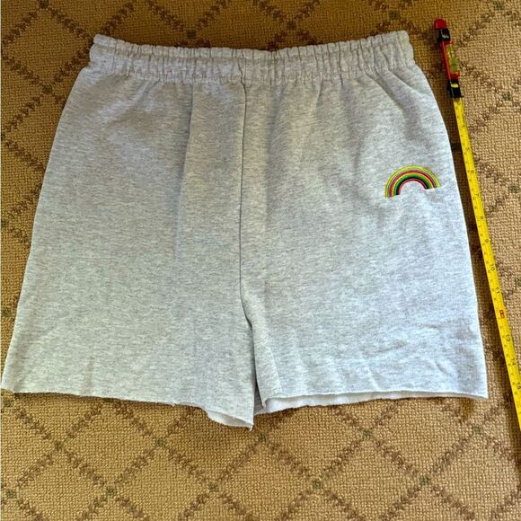 Hanesie cut off sweat shorts w embroidered Rainbow  M - Picture 3 of 10